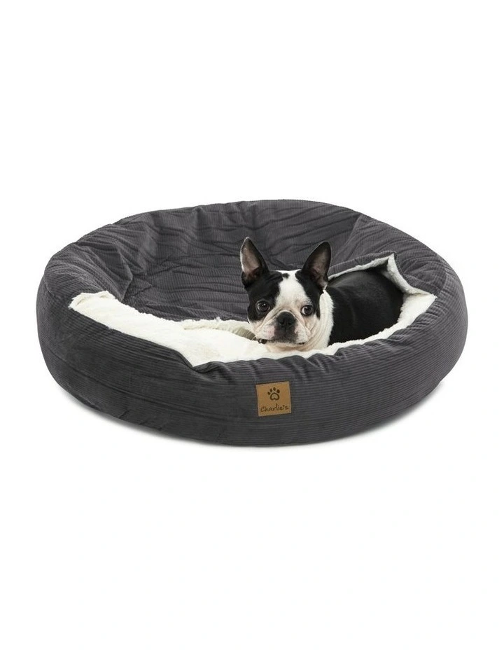 Snookie Corduroy Hooded Pet Bed in Charcoal