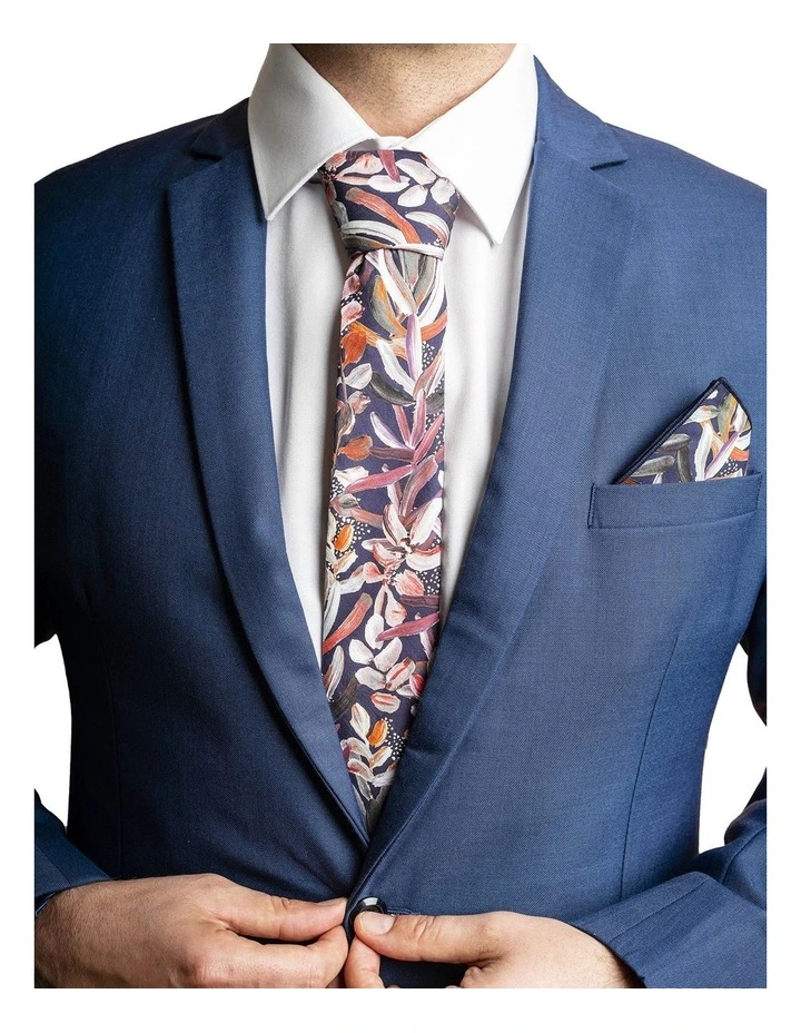 Protea Pocket Square in Navy