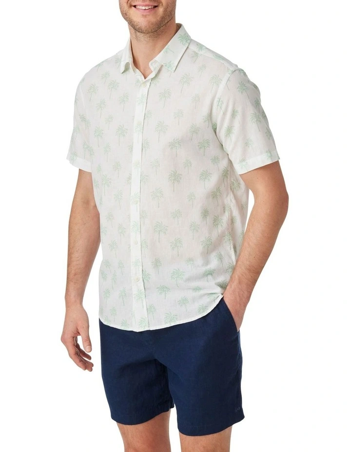 Clancy Print Short Sleeves Shirt in White