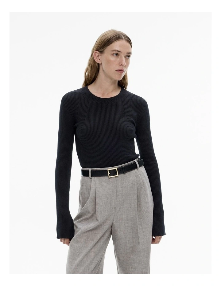 Wool Blend Crew Rib Knit in Black