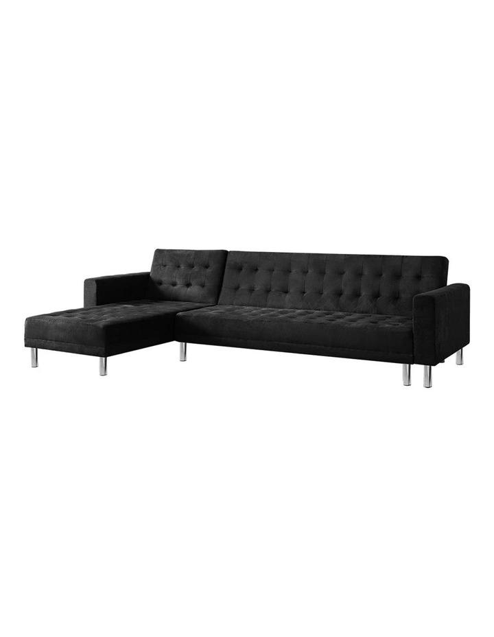 Sarantino Faux Velvet Corner Sofa Bed Couch with Chaise Black