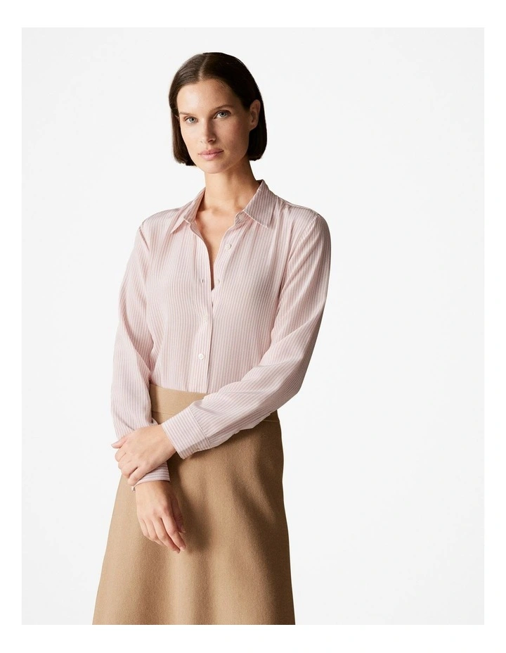 Silk Fine Striped Shirt in Blush Pink