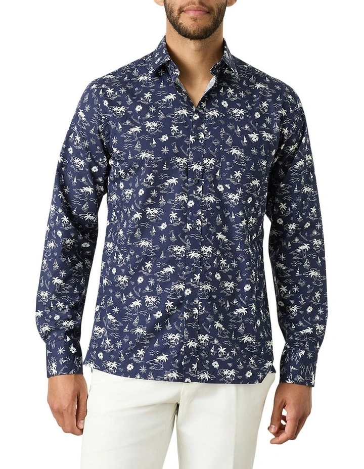 Verrone Printed Shirt in Navy White
