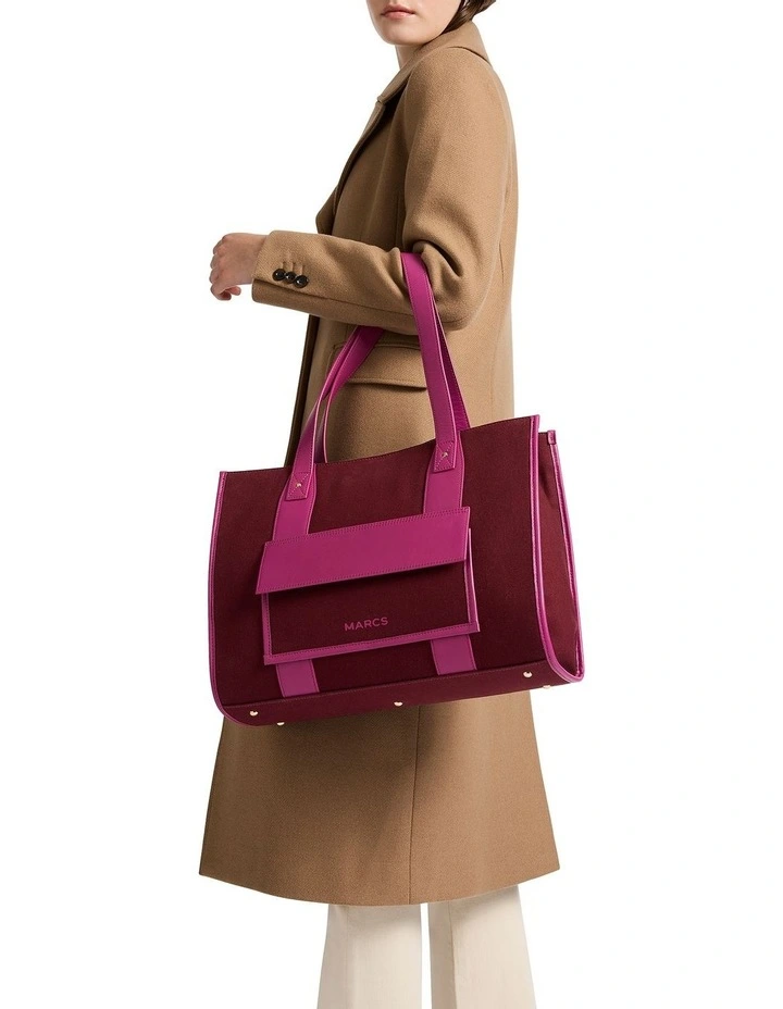 Roxanne Leather Trim Tote Bag in Merlot/Magenta