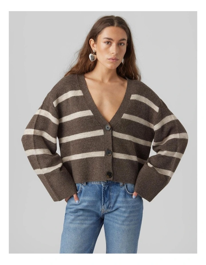 Lefile V-Neck Button Cardigan in Brown