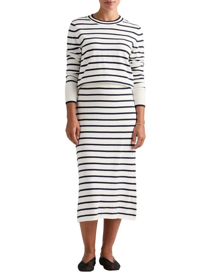 Lynne Striped Knit Skirt in White Stripe