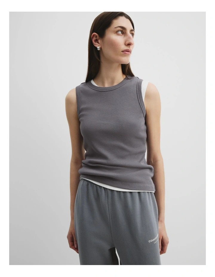 High Neck Rib Tank in Mineral