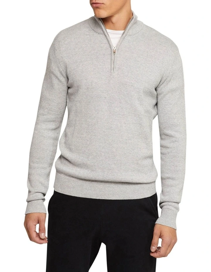 Robert Zip Neck Knit Pullover in Grey