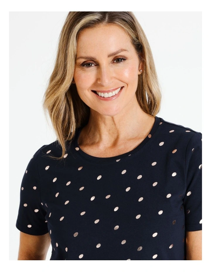 Organic Cotton Wardrobe Staple Short Sleeve Tee in Navy/Foil Print