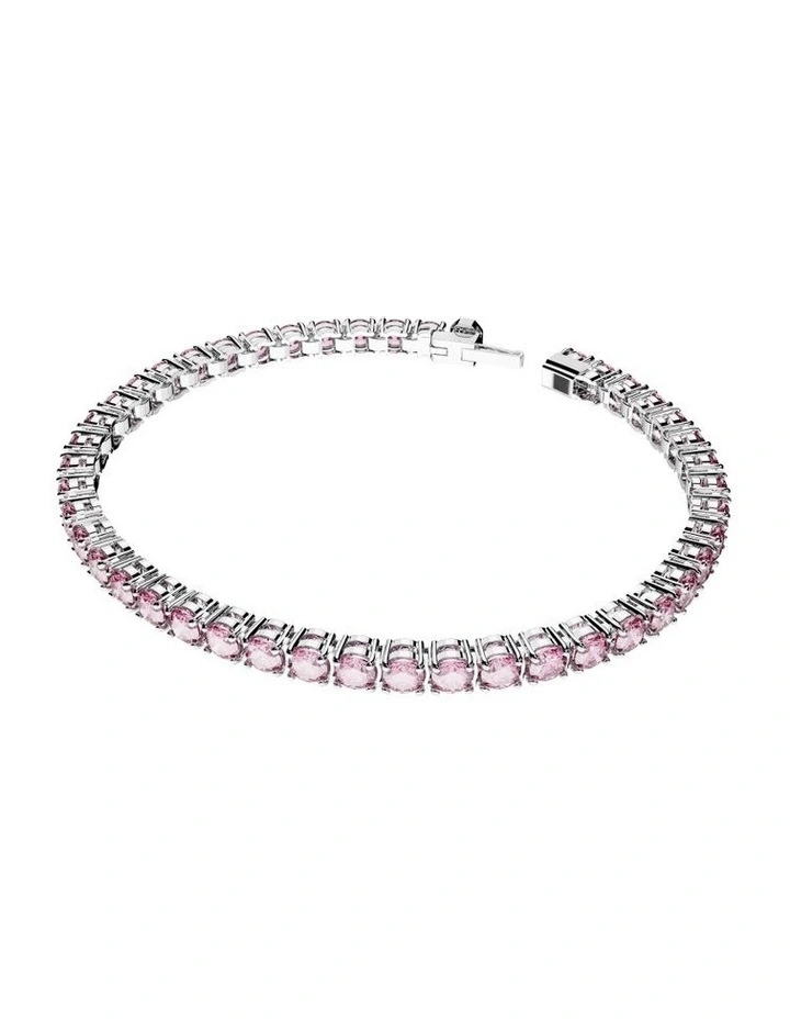 Matrix Tennis Bracelet Round Cut Small Rhodium Plated in Pink