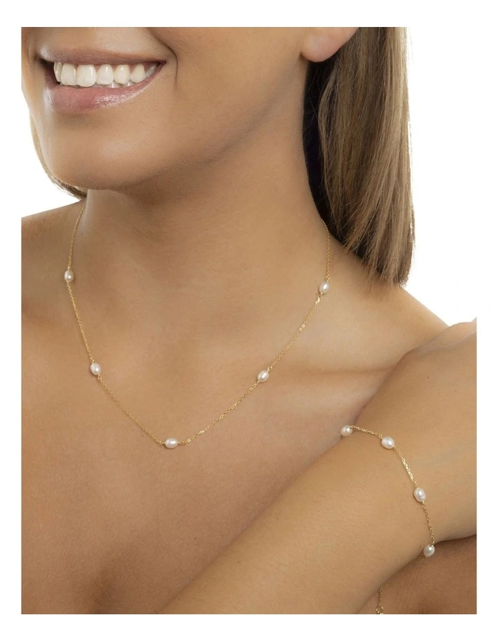 14Ct Dainty Chain And Pearl Necklace in Gold Plate
