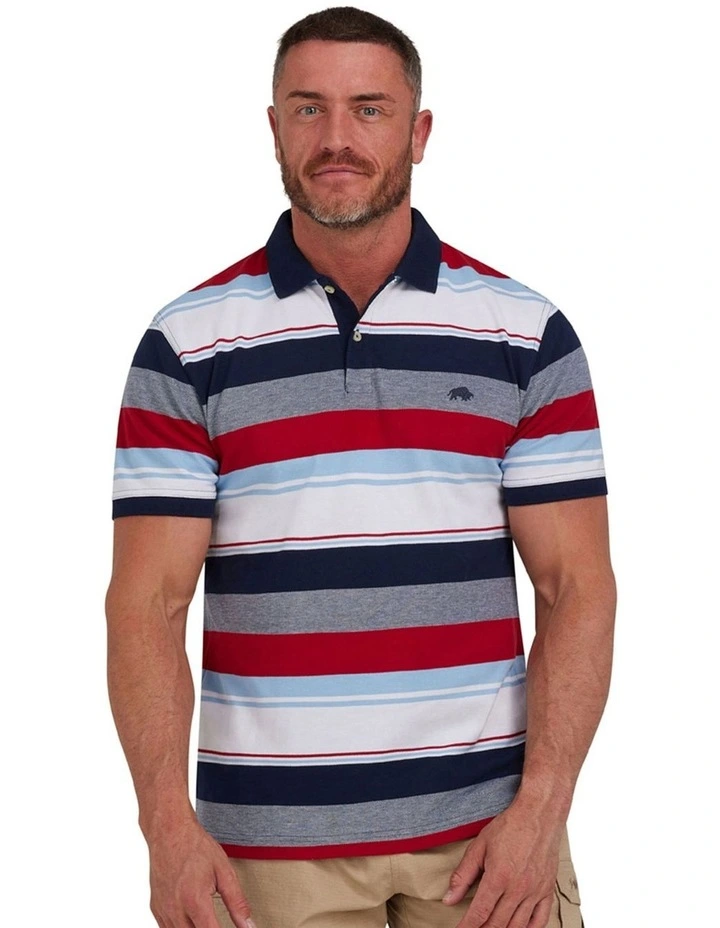 Multi Birdseye Stripe Pique Polo in Red