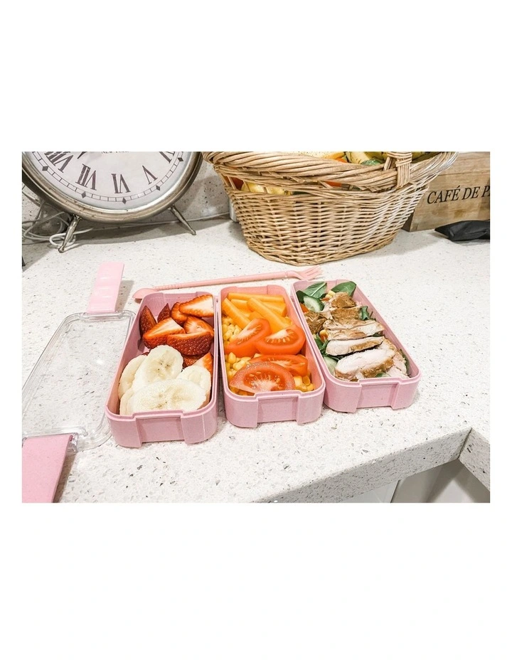 Twin Pack Bento box 3 Tiered Lunch Box Pink