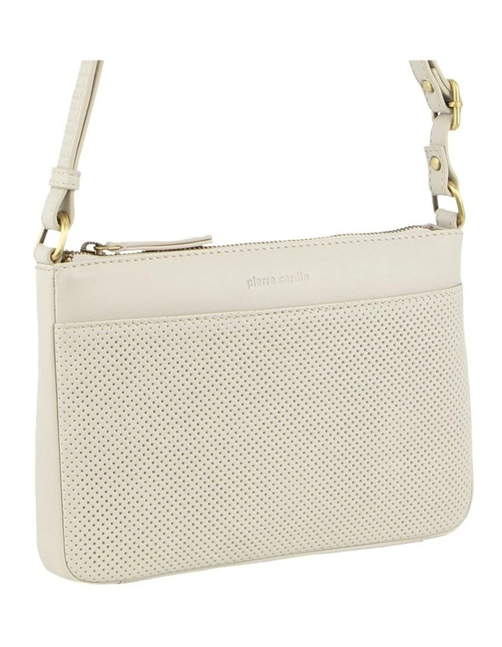 Perforated Leather Multi Compartment Cross-body Bag in Bone