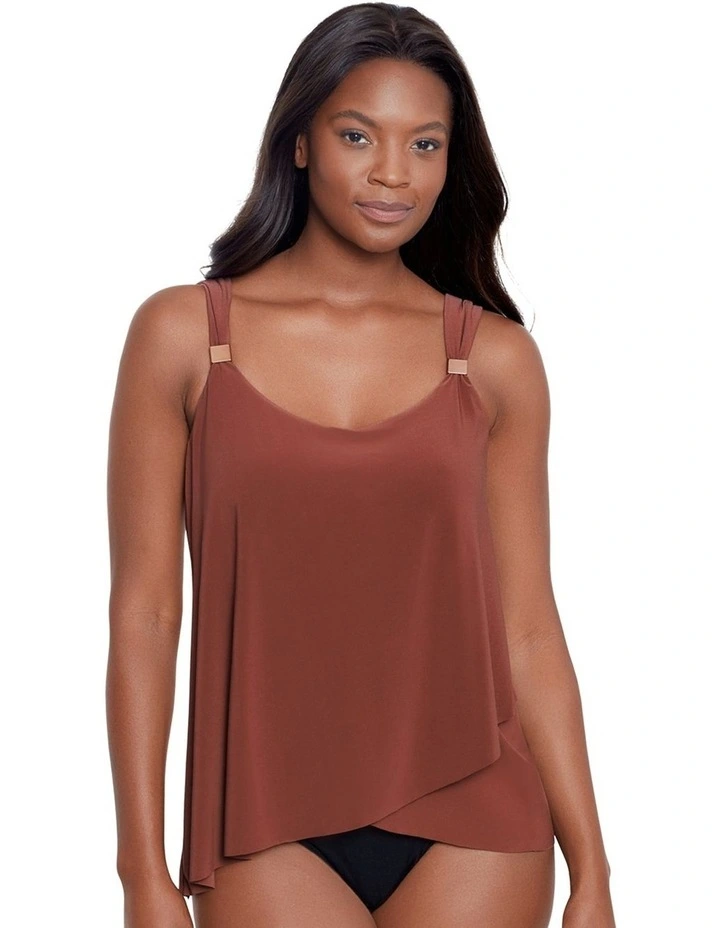 Dazzle Underwired Draped Tankini Top in Brown