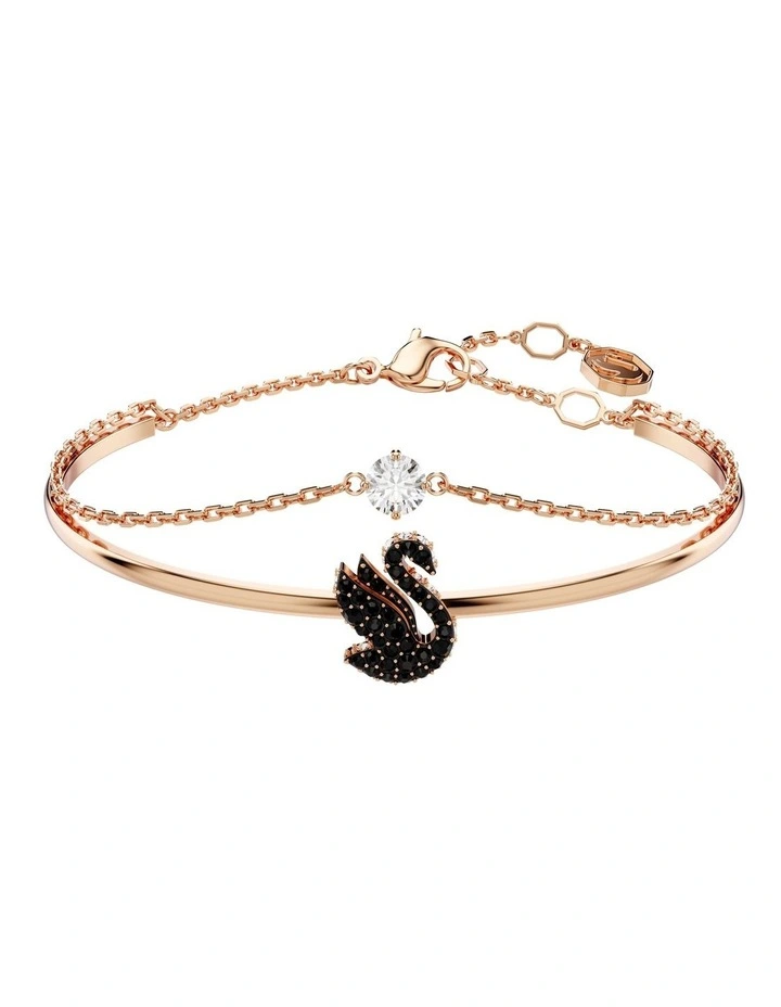 Iconic Swan Rose Gold Tone Plated Bangle in Black