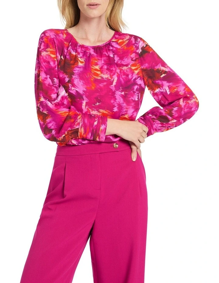 Romi Silk Blouse in Magenta Multi
