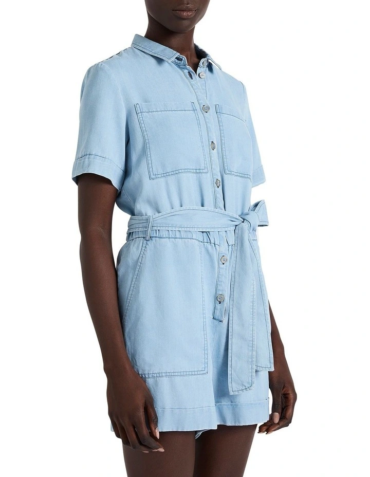 Pump It Up Playsuit in Washed Blue