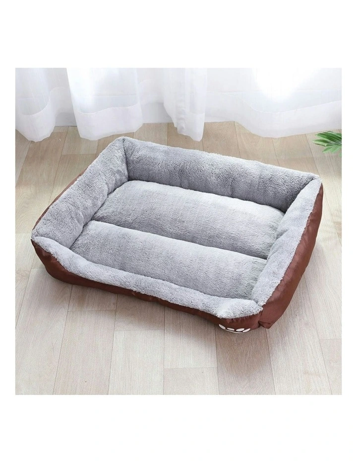 Warm Soft Square Washable Calming Comfy Pet Bed XL in Coffee