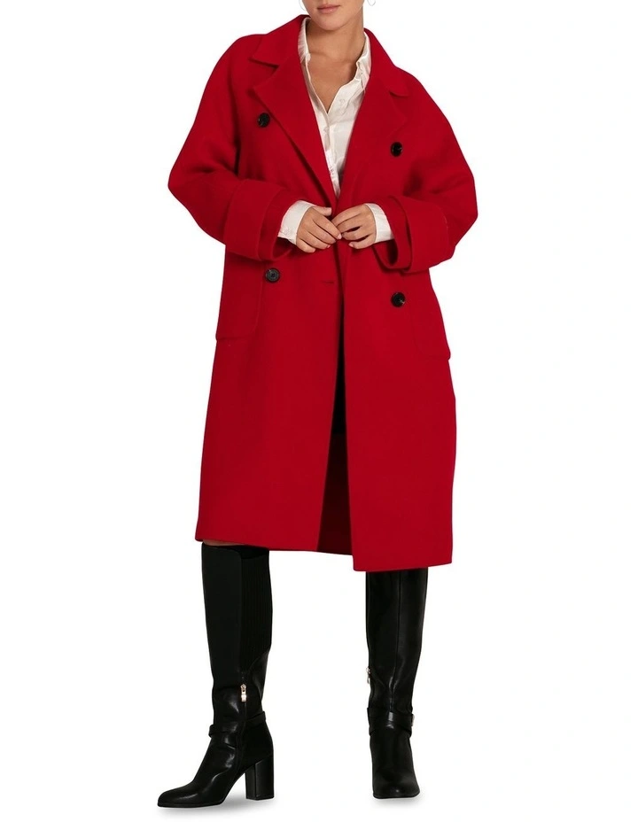 Rumour Has It Oversized Wool Blend Coat in Red