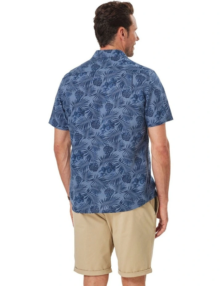 Casual Hibiscus Print Shirt in Chambray
