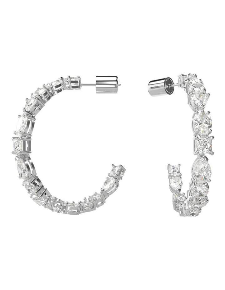 Mesmera Hoop Earrings Mixed Cuts Rhodium Plated in White