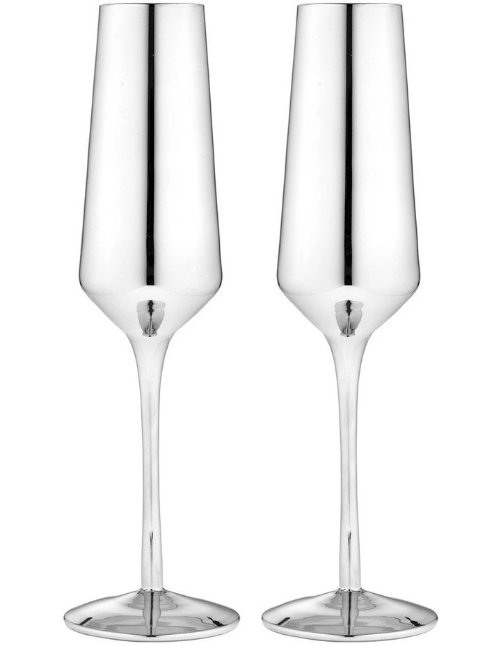 Aurora Champagne Glass 2 Pack in Silver