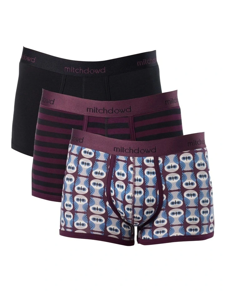 Owl Pattern Cotton Mid-Length Trunk 3 Pack in Multi