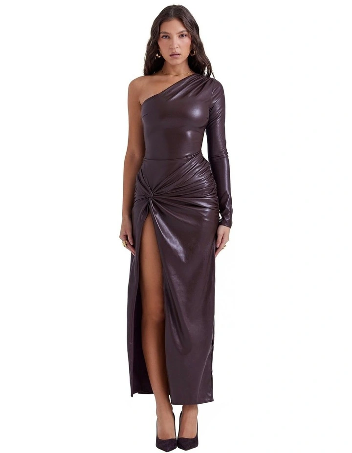 Octavia Vegan Leather Maxi Dress in Cocoa