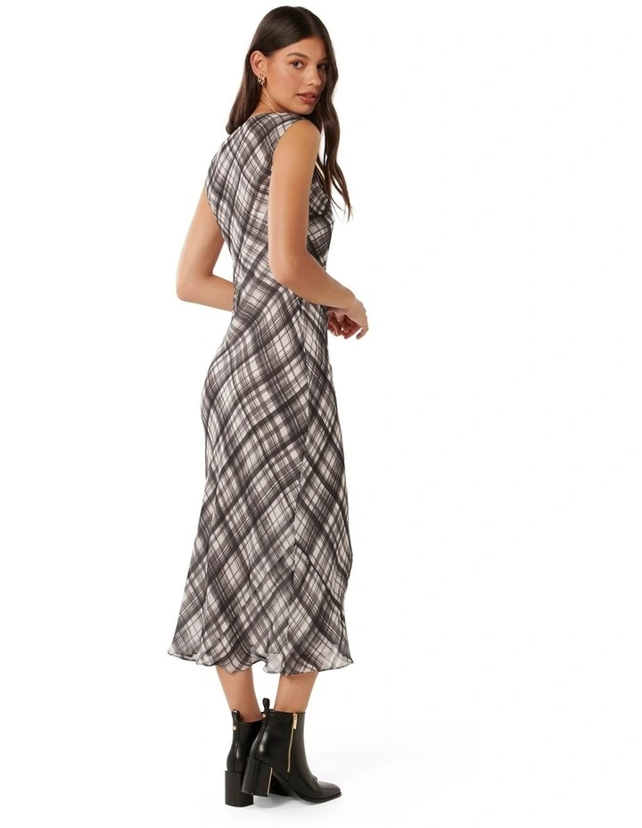 Vivianna Boat Neck Midi Dress in Grey