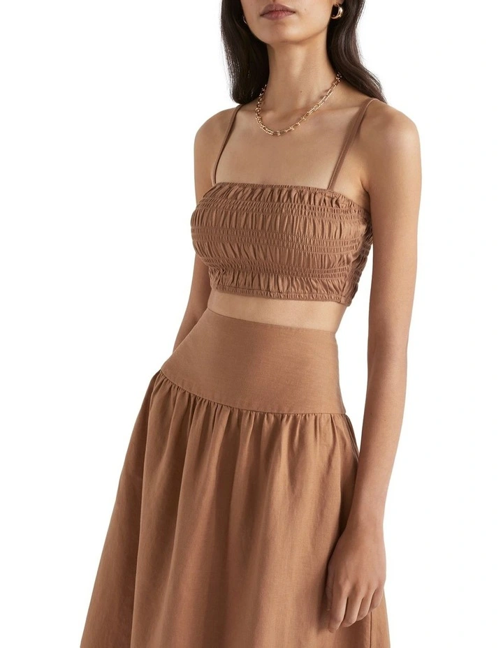 Shirred Detail Crop in Brown