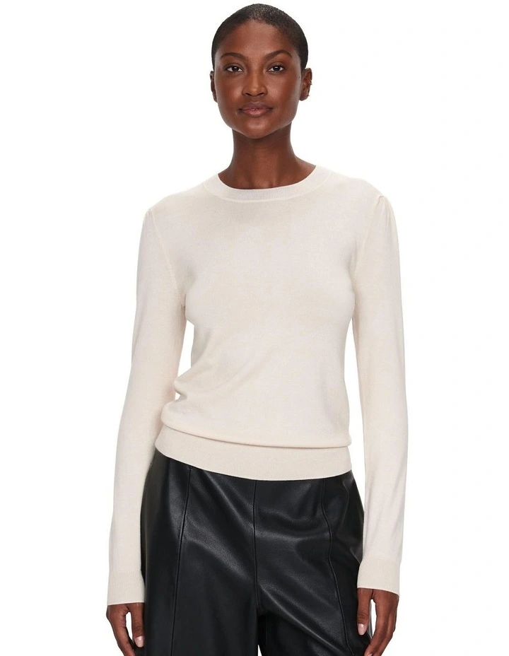 Long Puff Sleeve Round Neck Knit in Cream