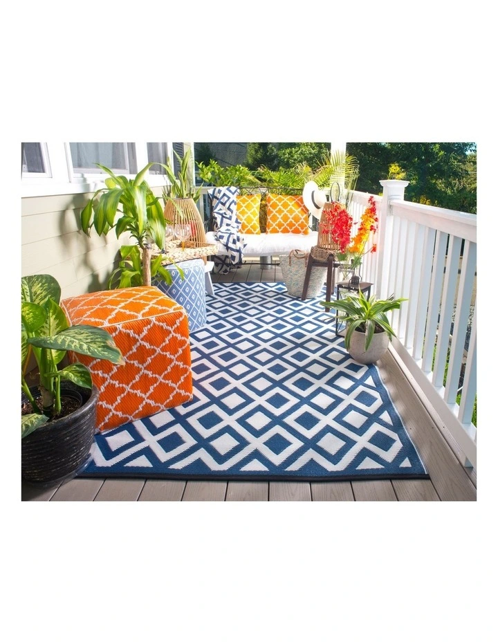180x270cm Marina Indigo Blue & White Recycled Plastic Outdoor Rug and Mat