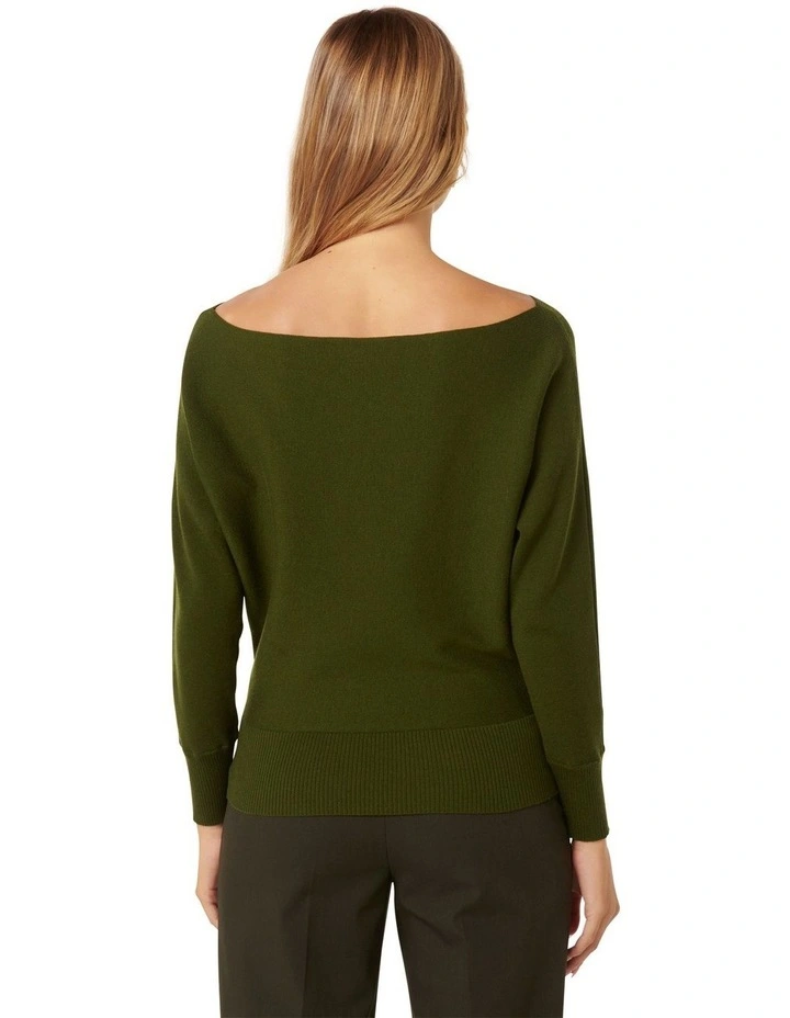 Tilda Tipped Shoulder Knit Jumper in Green