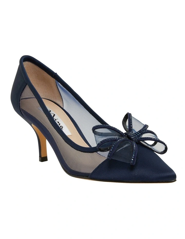 Brite New Navy Satin Heeled Shoes