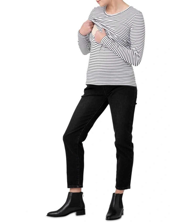 Stripe Layered Nursing Top in White/Black