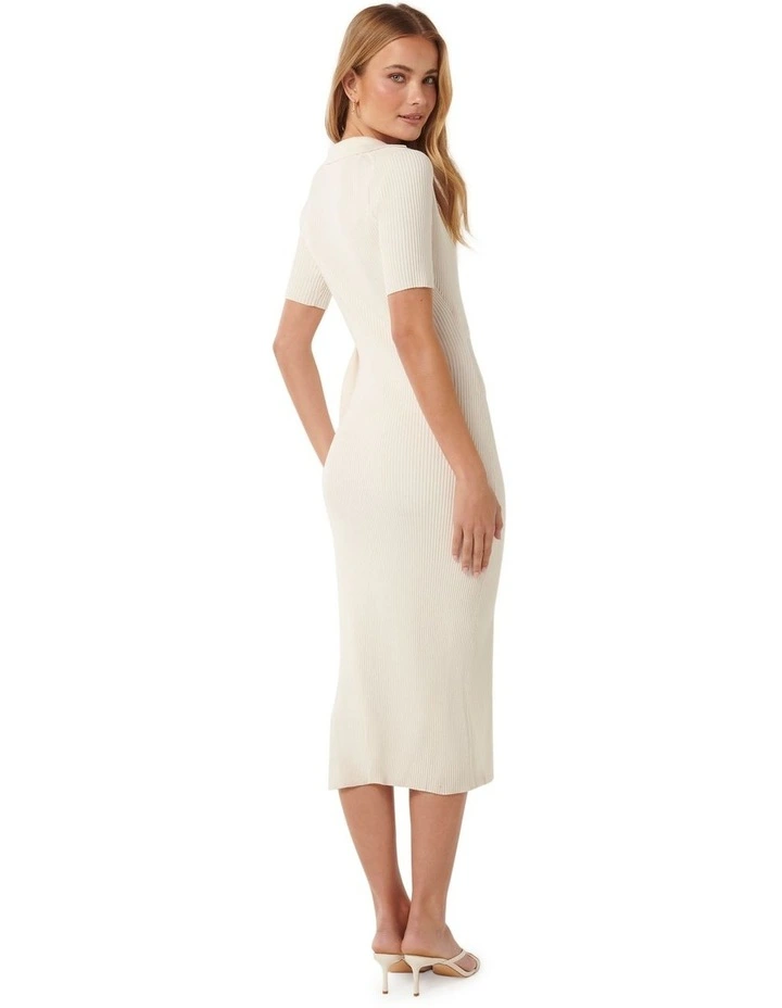 Liv Short Sleeve Collar Wrap Knit Dress in Cream