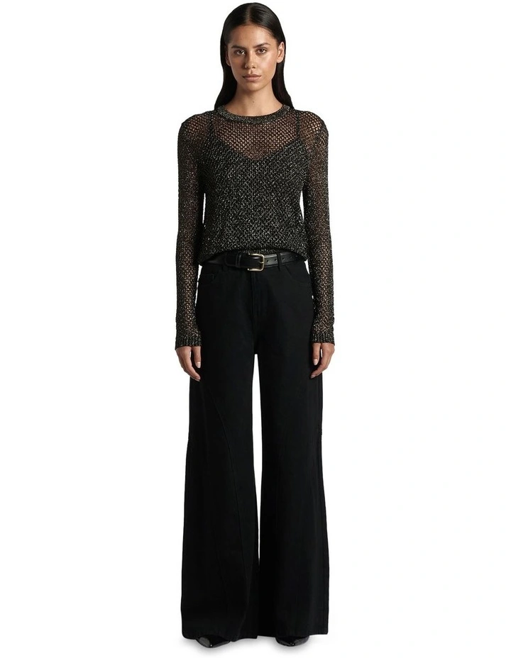 Lurex Crochet Knit Top in Black