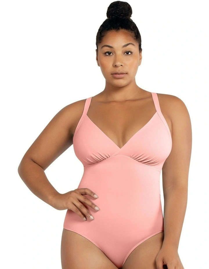 Vivien Full Bust V Neck Plunge Swimsuit in Pink Blush
