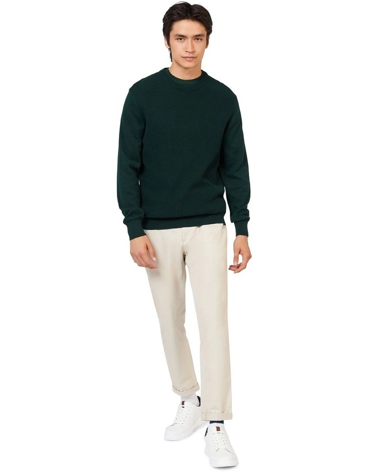 Textured Front Crew Knit Sweater in Green