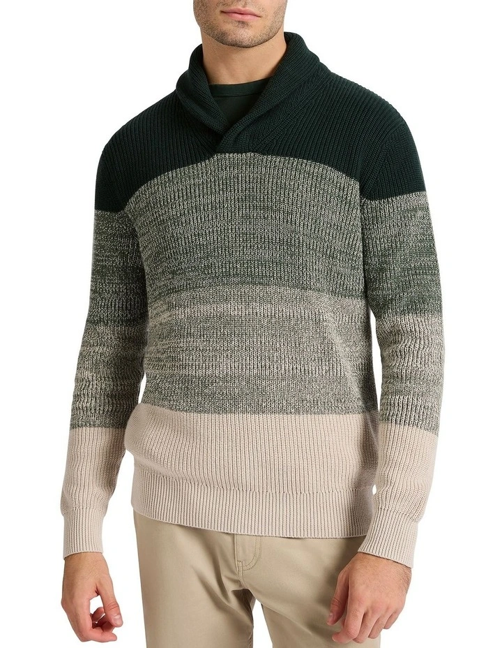 Ed Shawl Collar Knit Sweater in Green Stripe