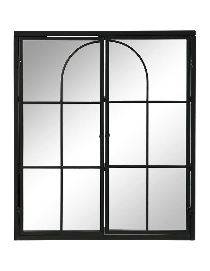 Rectangle Metal Frame Wall Mounted Cabinet with Mirror Doors in Black