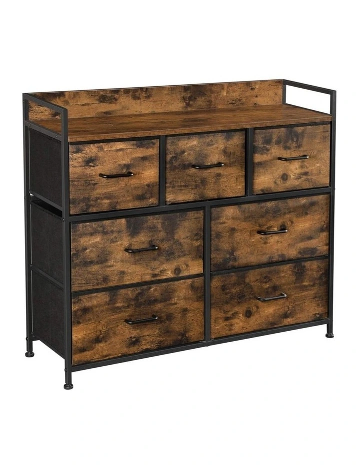 7 Fabric Drawers with Handle Dresser for Bedroom in Rustic Brown and Black