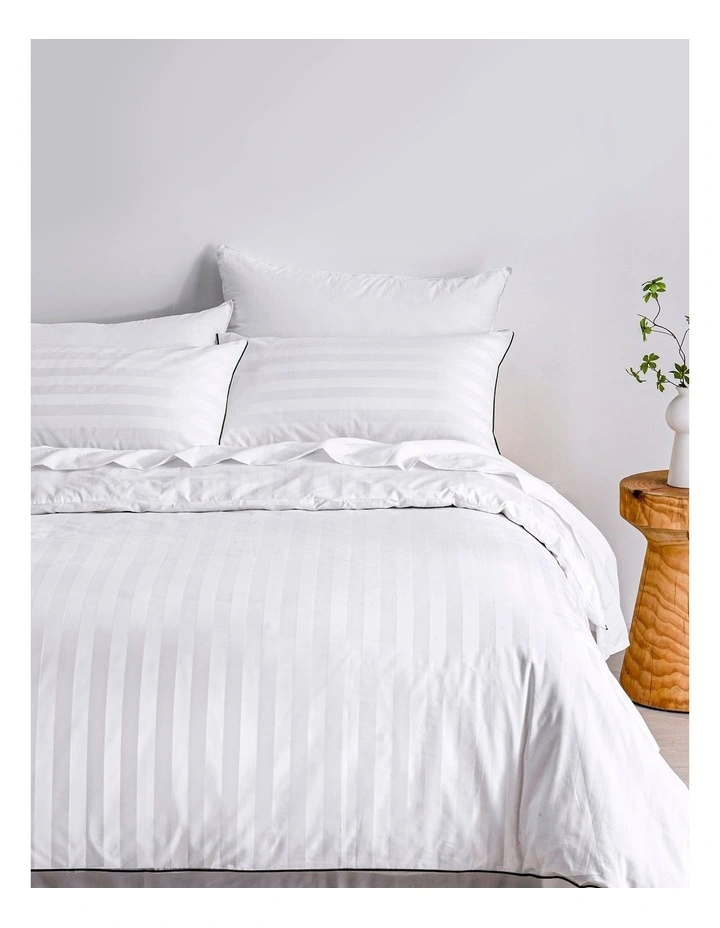 600TC Kensington Cotton Jacquard Stripe Quilt Cover Set in White