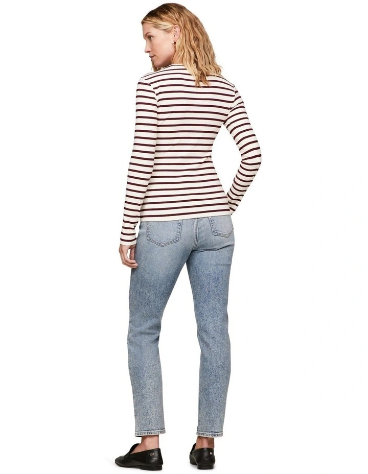 Slim Rib Stripe Crew Neck Long Sleeves Tee in Breton/Calico