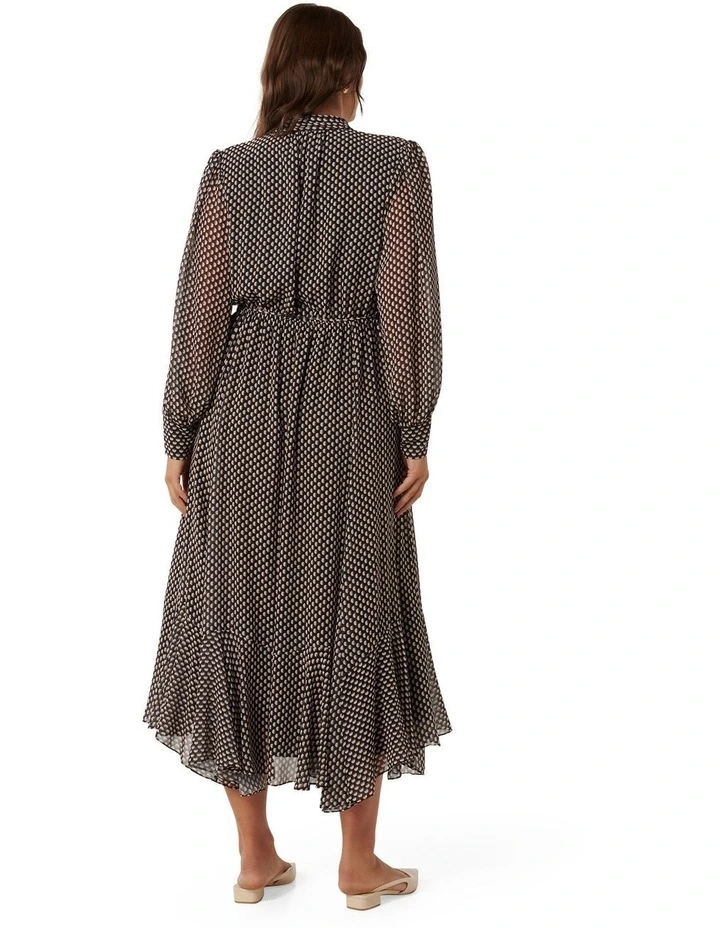Maxine Long Sleeves Midi Dress in Black