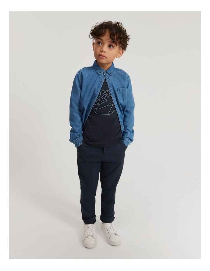 Organically Grown Cotton T-rex Embossed T-shirt in Navy