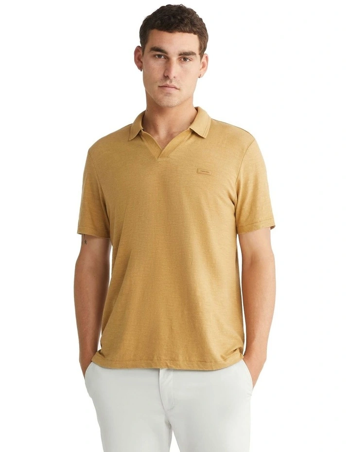 Linen Blend Polo in Khaki
