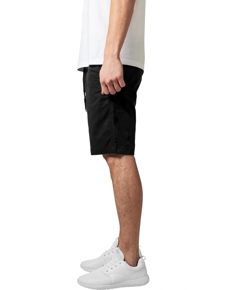 Stretch Twill Jog Shorts in Black