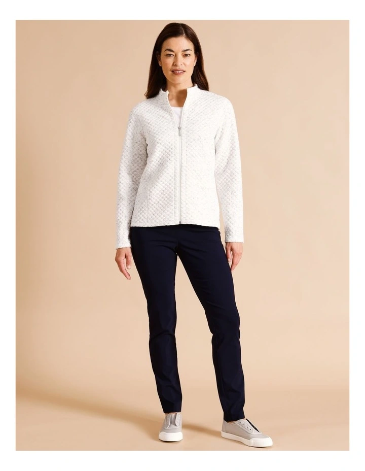 Recycled Polyester Blend Zip Thru Spot Jacquard Sweat Top In Ivory